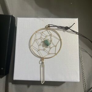 Gold Dreamcatcher Necklace with Turquoise Accent